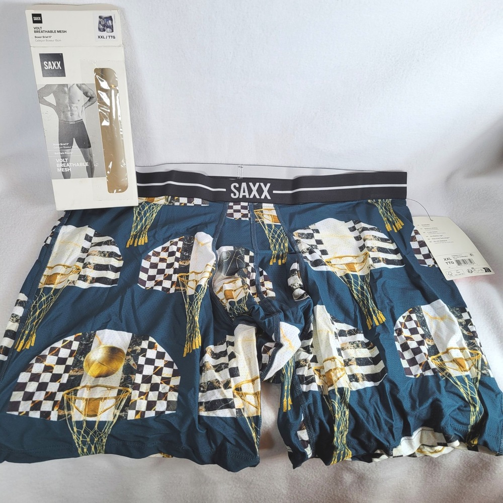 SAXX Mens Volt Breathable Mesh Basketball Hoop 6" Boxer Brief Size XXL Blue